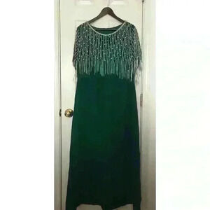 Gorgeous green evening dress with beaded tassels